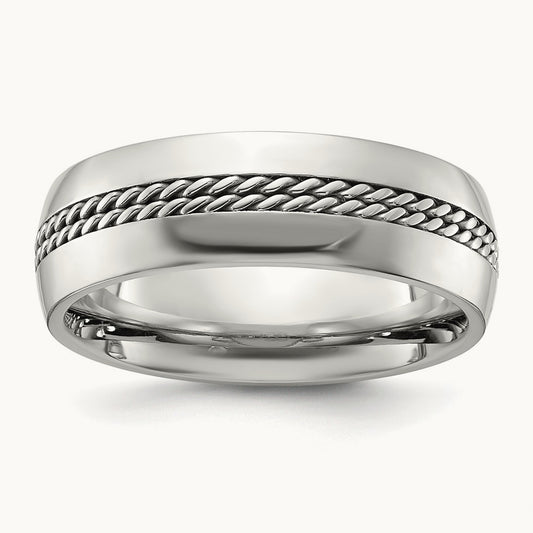 Polished with Chain Inlay Center, 7mm, Stainless Steel
