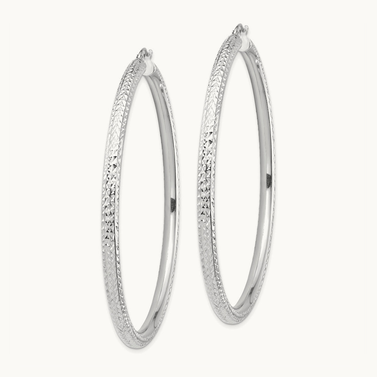 Diamond-cut Lightweight Tube Hoop Earrings — 14K White Gold, 4x70mm