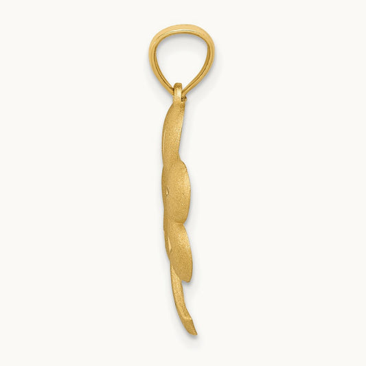 Brushed Diamond-cut Shamrock Pendant, 14K