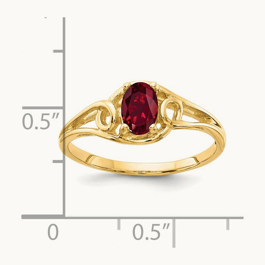 6x4mm Oval Created Ruby ring, 14K