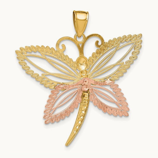 Dragonfly w/Beaded D/C Wings Charm, 14K Two-tone with White Rhodium