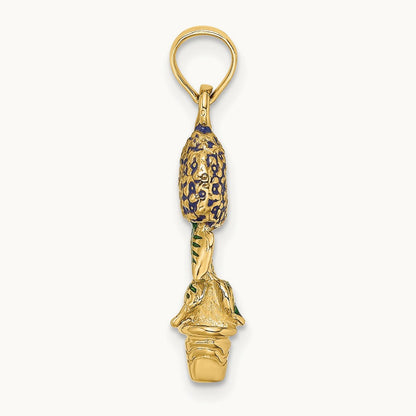 3-D Enameled Lavender Hydrangea Flowers In Pot Charm, 14K