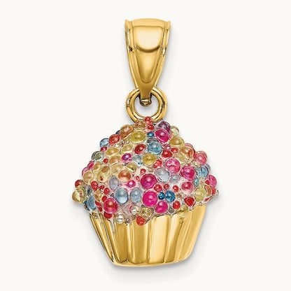 3-D w/Colored Bead Icing Cupcake Charm, 14K