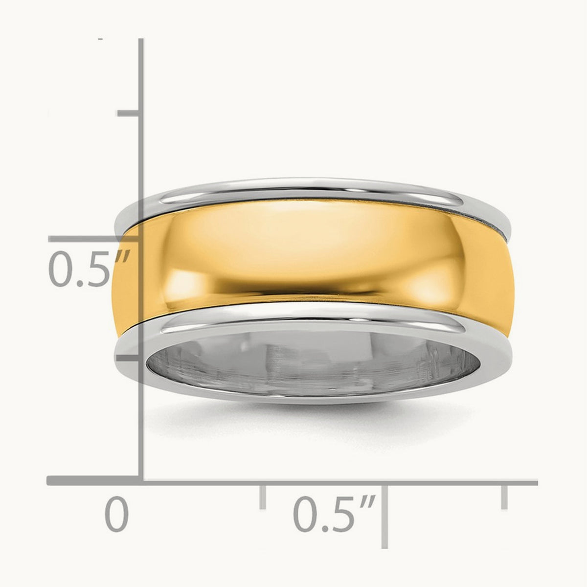 W/Y Half Round Wedding Band, 8mm, 14K Two-tone