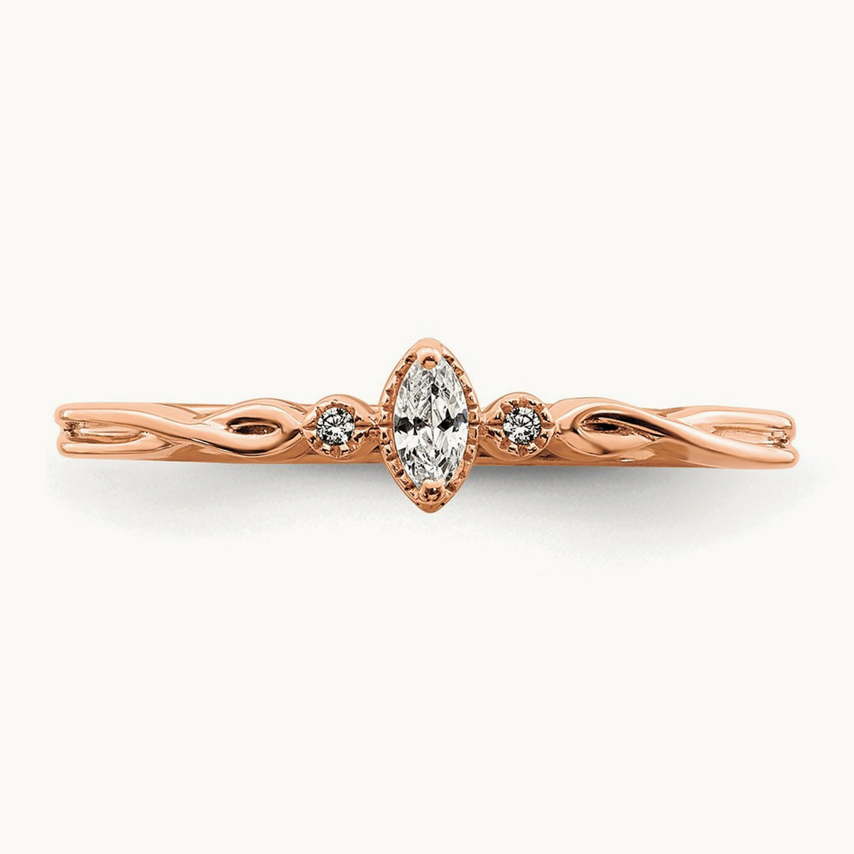 Petite Beaded Edge Marquise Complete Diamond Ring — 14K Rose Gold, 7