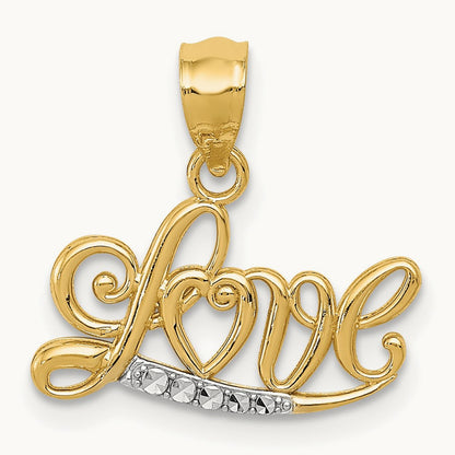 w/Rhodium Diamond-cut LOVE Pendant, 14K