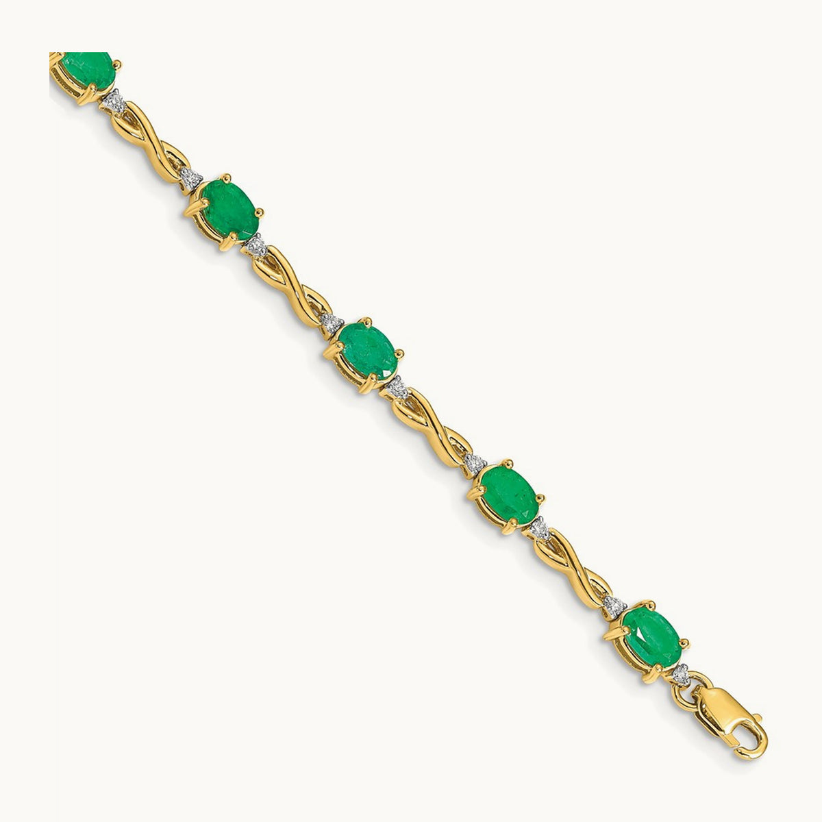 Diamond and Emerald Bracelet — 14K Yellow Gold