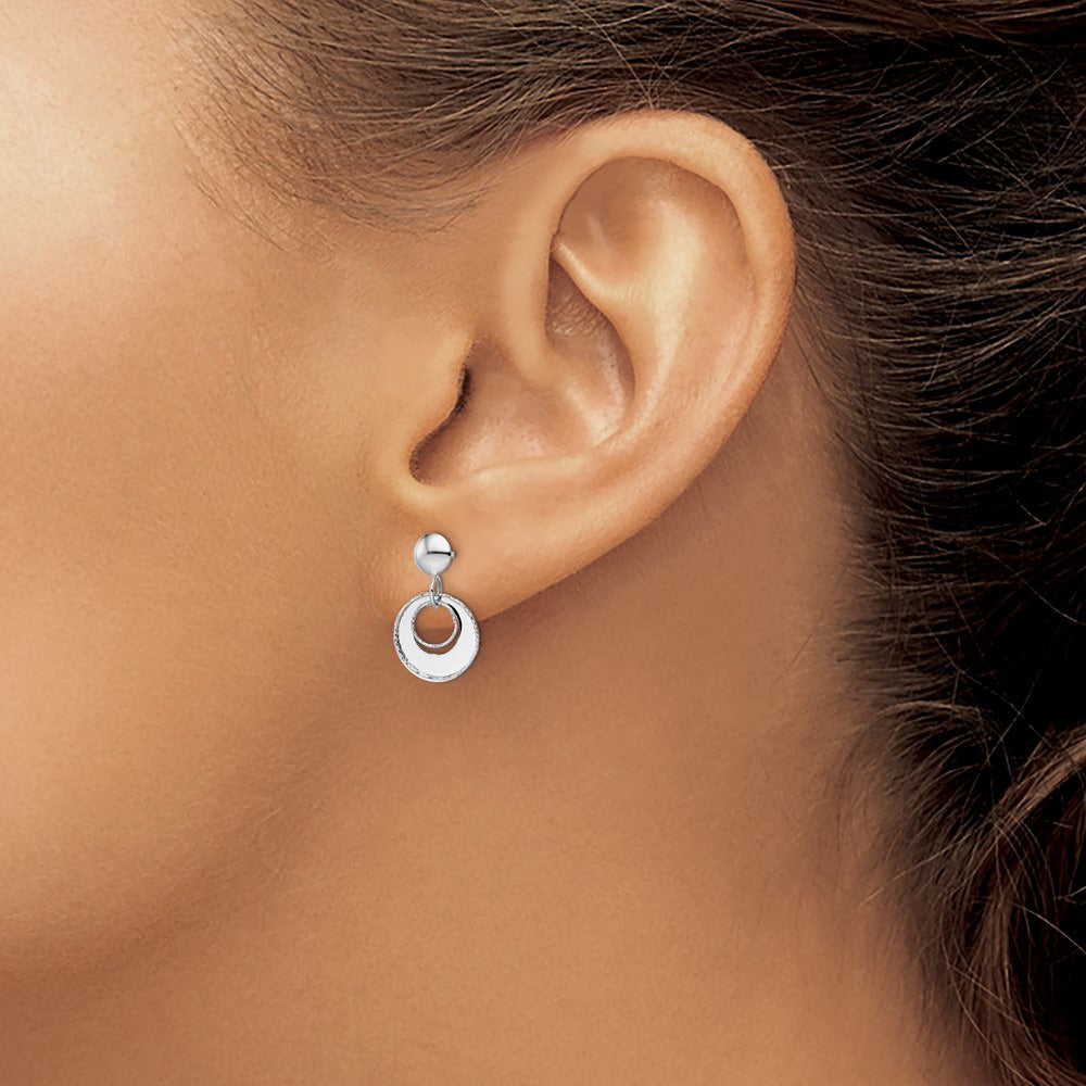 Polished Textured Post Dangle Earrings — Leslie's — 14K White Gold