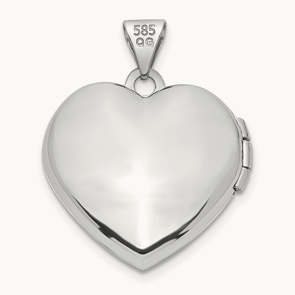 Brushed with Beaded Edge Heart Locket — 14K White Gold