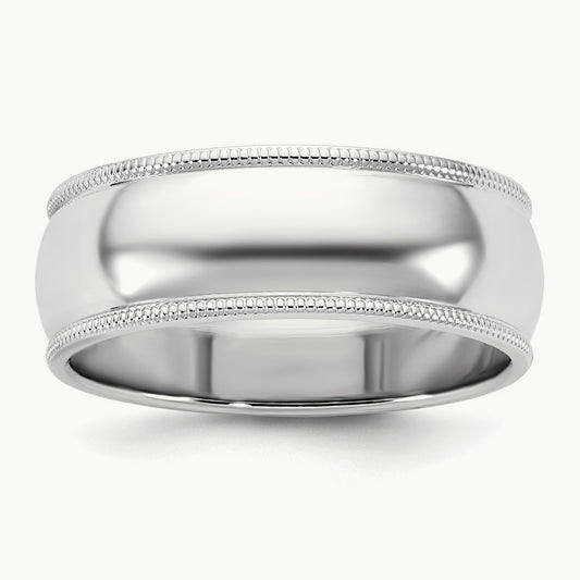 Milgrain Half Round Band, 7mm, 10K White Gold