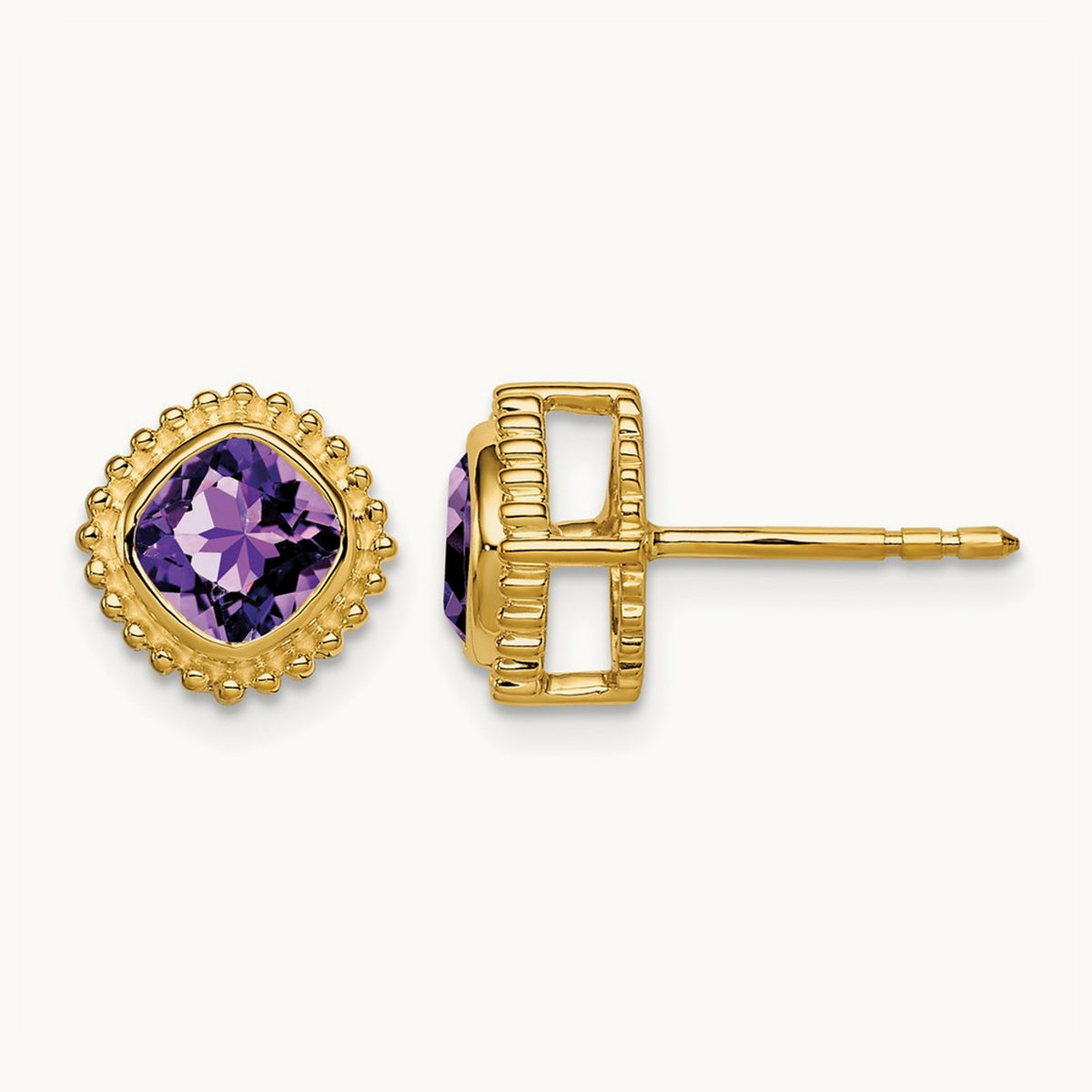 Cushion Amethyst Earrings — 14K Yellow Gold