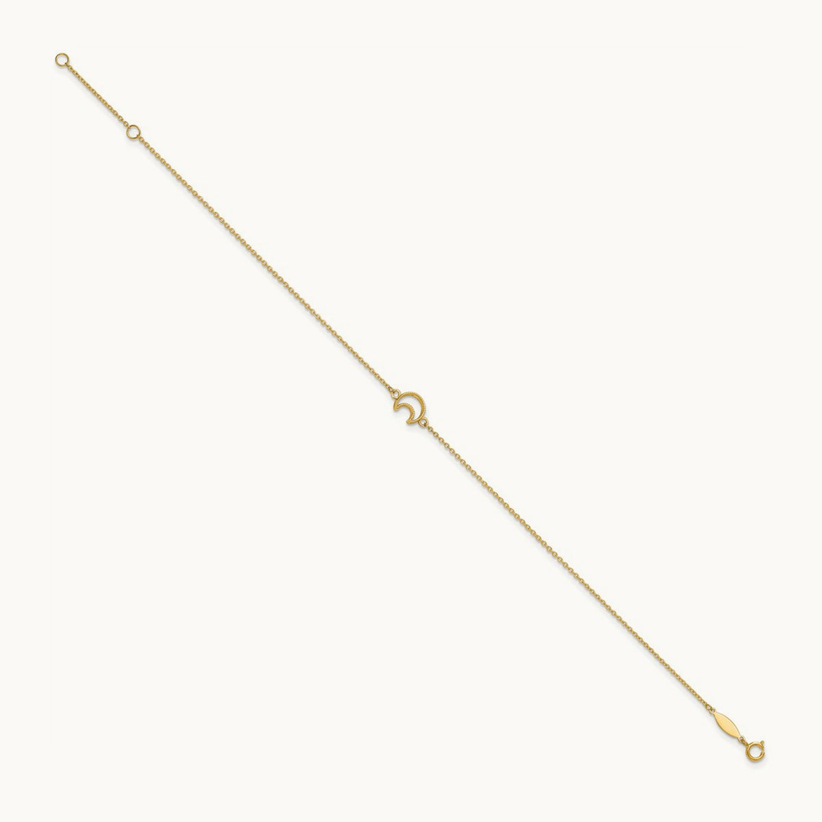 Textured and Polished Moon 9in Plus 1in ext. Anklet, 14K Gold