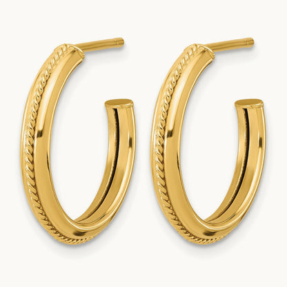 Polished and Textured Round J-Hoop Earrings — 21mm