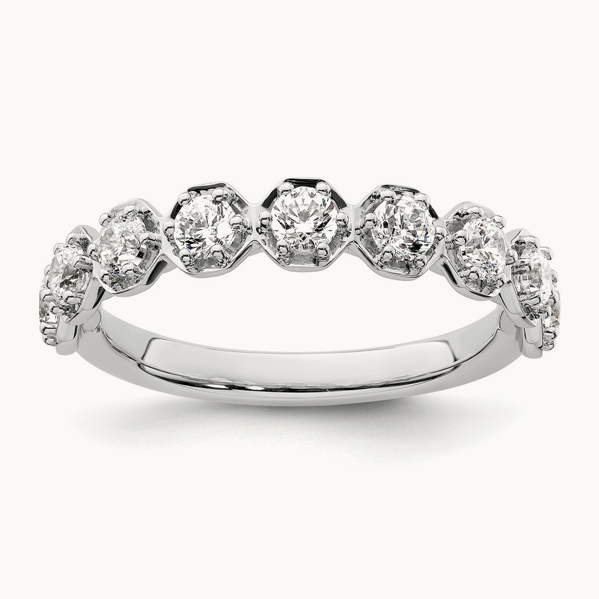 Hexagon Setting Wedding Band — 14K White Gold, 7