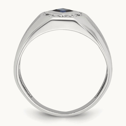 IBGoodman Men's Cr.Sapphire and Diamond Satin Complete Ring, 14K White Gold