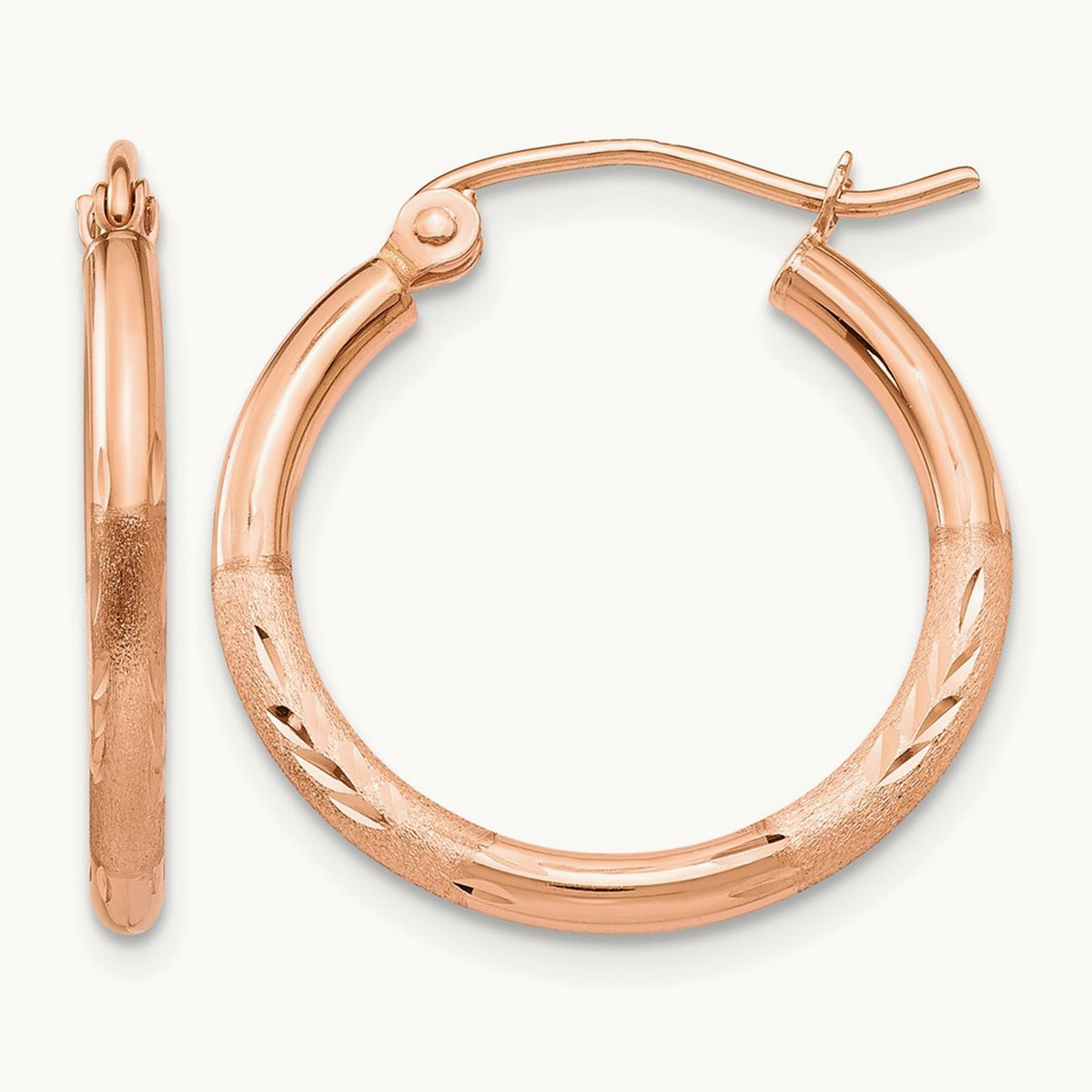 Lightweight Satin Diamond Cut Hoop Earrings — 20mm