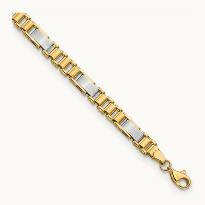 Brushed and Polished Fancy Link 8in Bracelet, 14K Two-tone