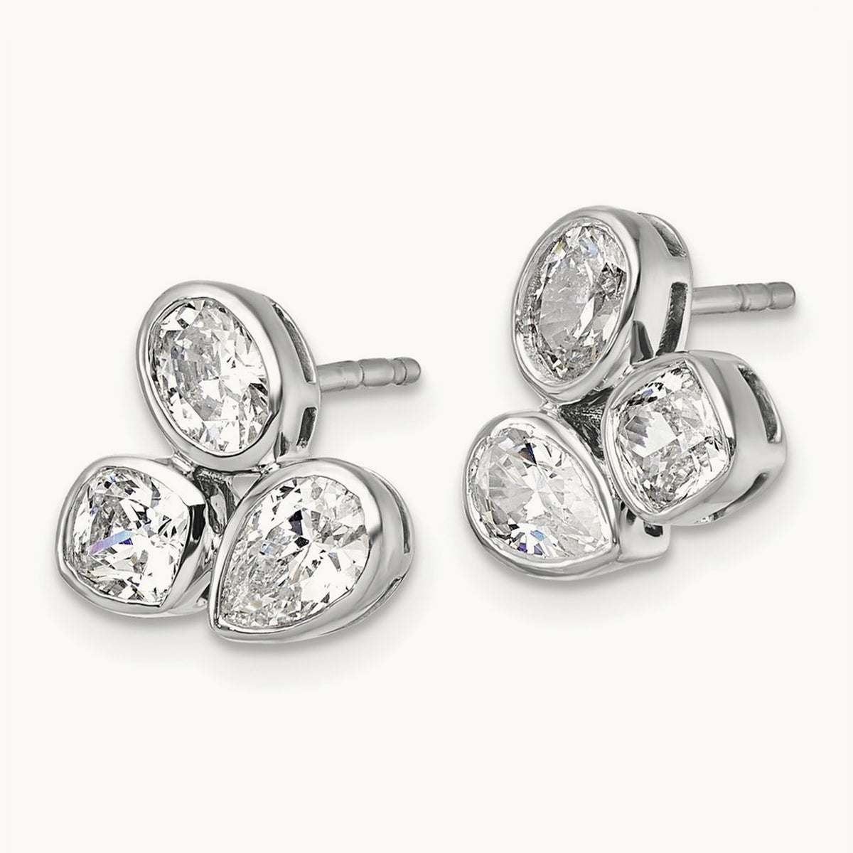 Oval Pear & Cushion 3 Stone Earrings, 2.00 ct tw Lab-Grown Diamond