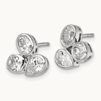 Oval Pear & Cushion 3 Stone Earrings, 2.00 ct tw Lab-Grown Diamond