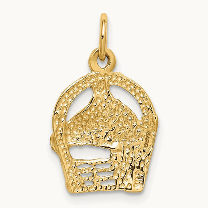 Diamond-cut Horse Head in Horseshoe Charm — 14K Yellow Gold