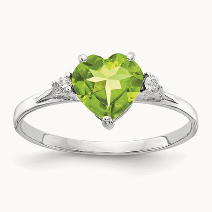 Heart Peridot AA Diamond ring, 7mm, 14K White Gold