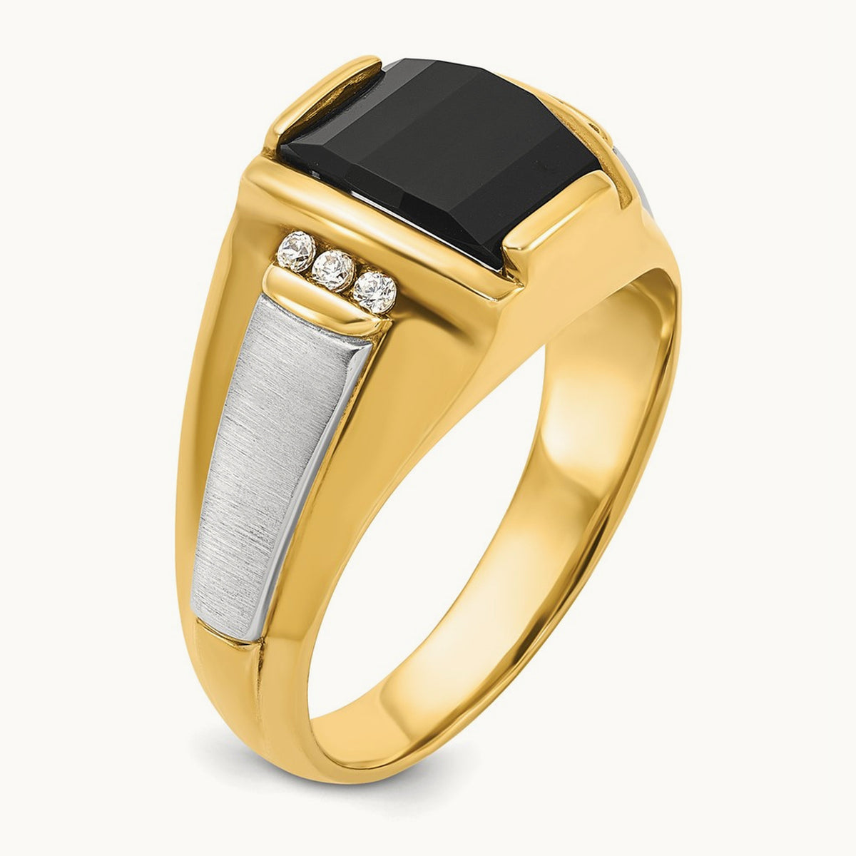 Men's Satin Onyx and Diamond Complete Ring — IBGoodman — photo set