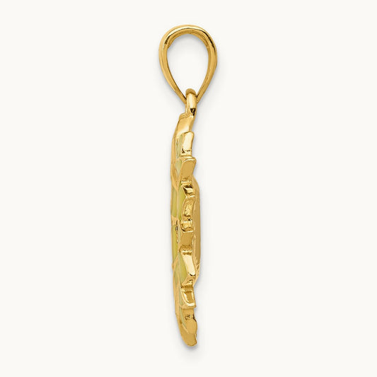Enameled Yellow Sunflower Pendant, 14K