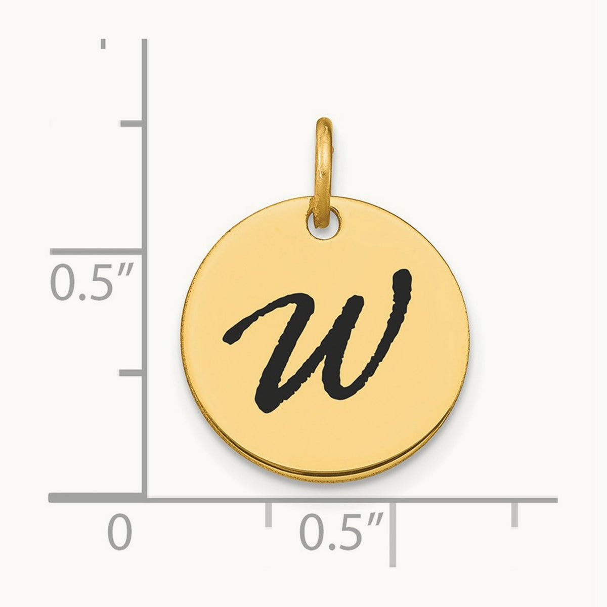 Polished Black Enamel Initial Disk Charm — 14K Yellow Gold, W