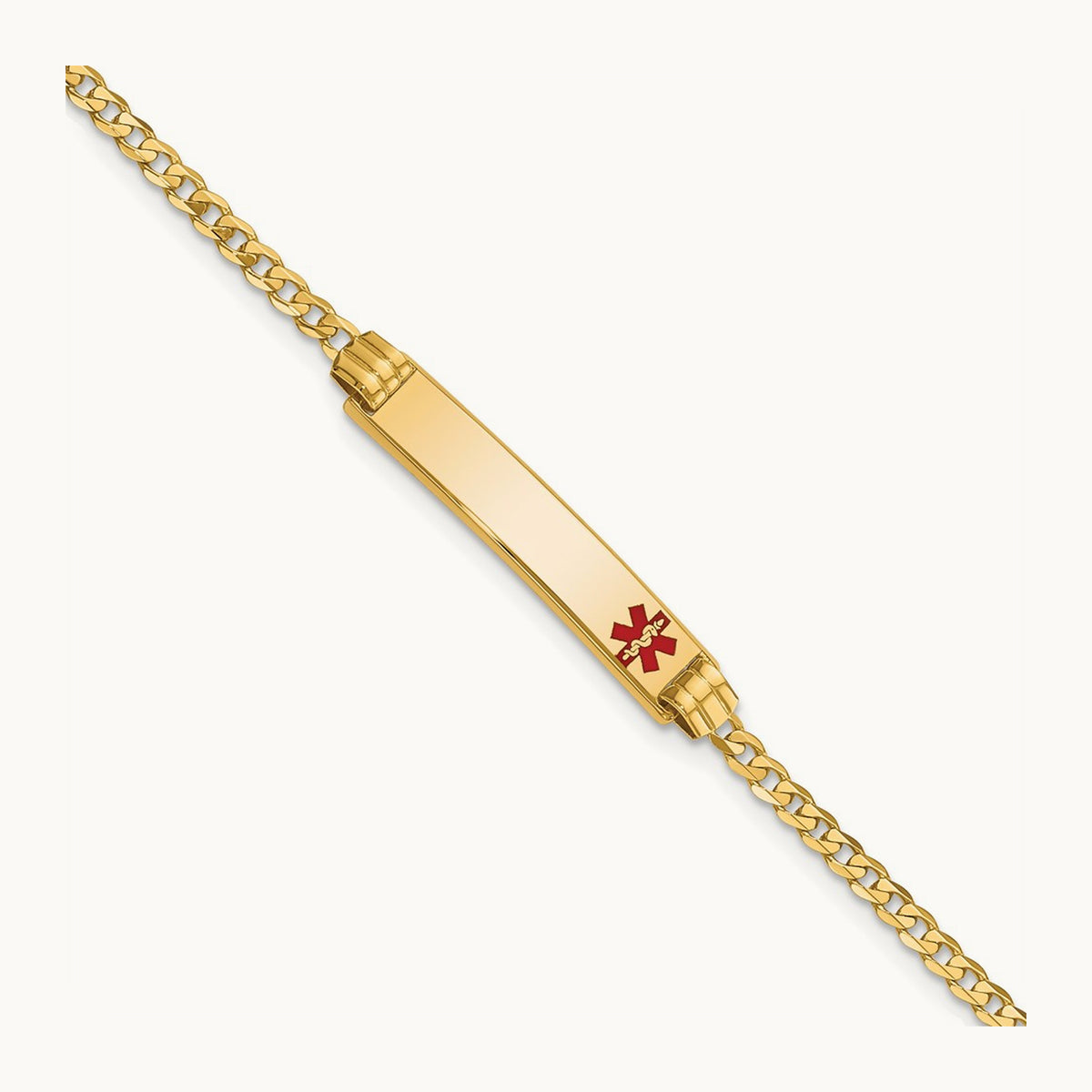 Medical Red Enamel Curb Link ID Bracelet, 14K