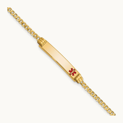 Medical Red Enamel Curb Link ID Bracelet, 14K