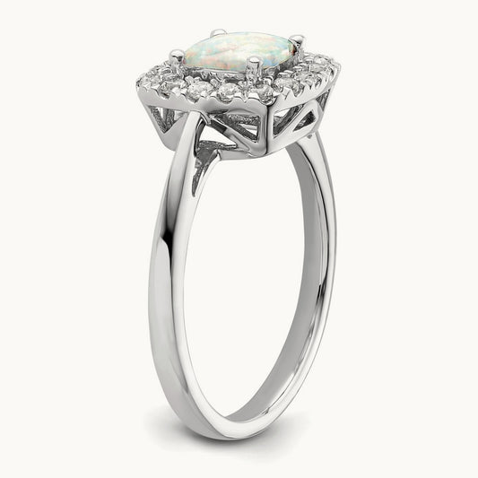 Oct Birthstone Created Opal Halo Ring, 0.25 ct tw Lab-Grown Diamond