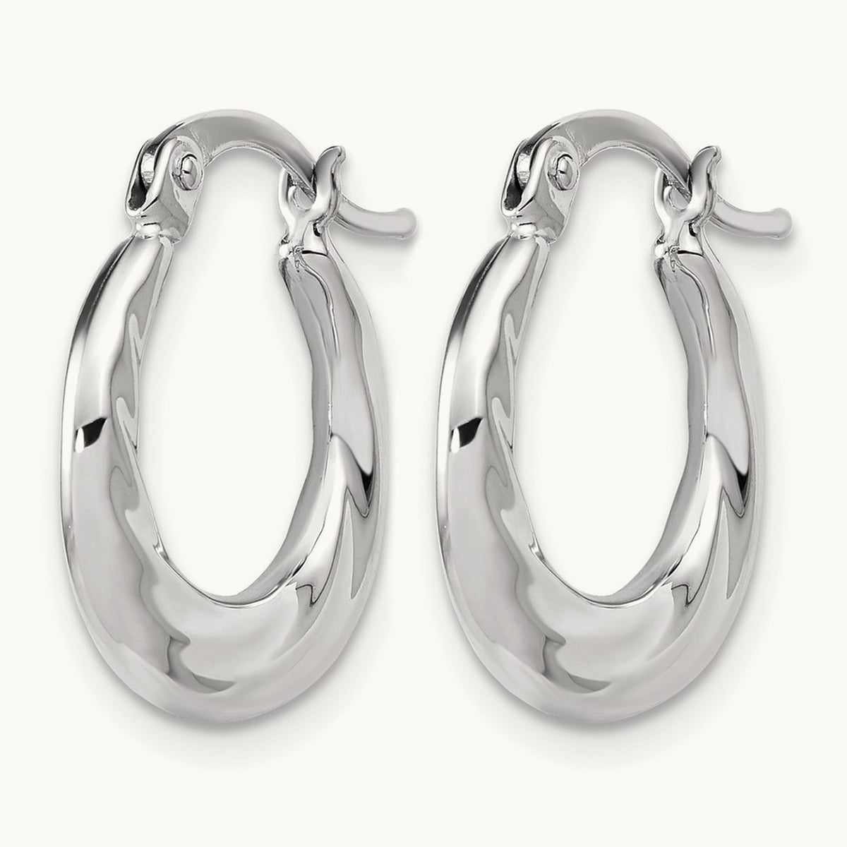 Polished and Grooved Hoop Earrings, 10K White Gold — Leslie's
