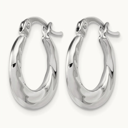 Polished and Grooved Hoop Earrings, 10K White Gold — Leslie's