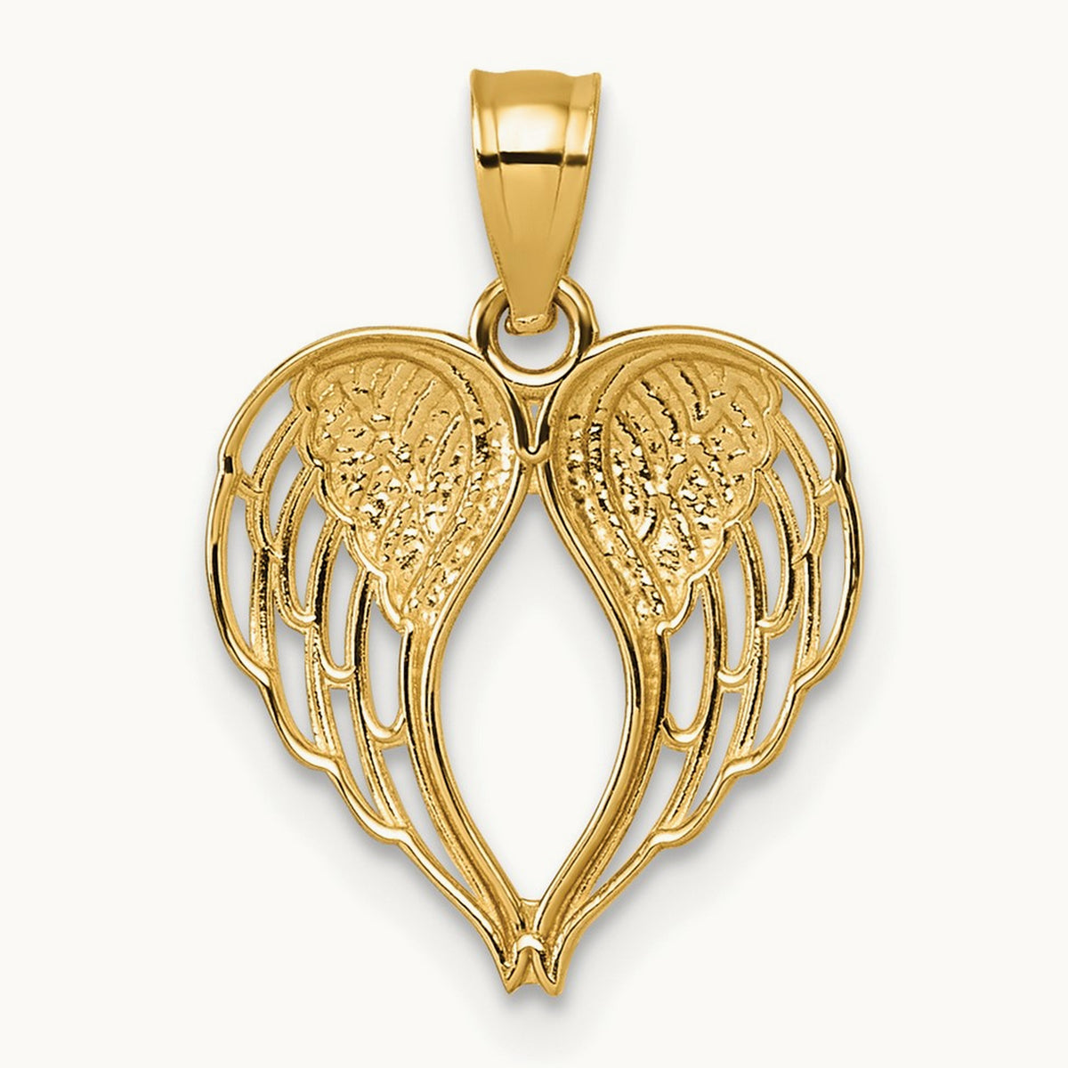 Polished and D/C Wings In Heart Shape Pendant, 14K