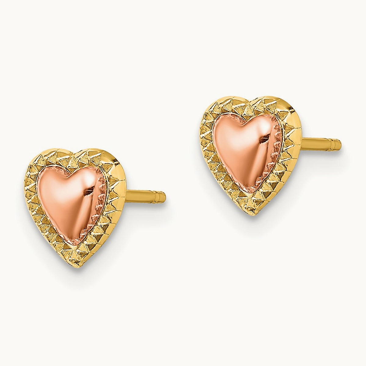 Beaded Heart Post Earrings, 14K Two-tone