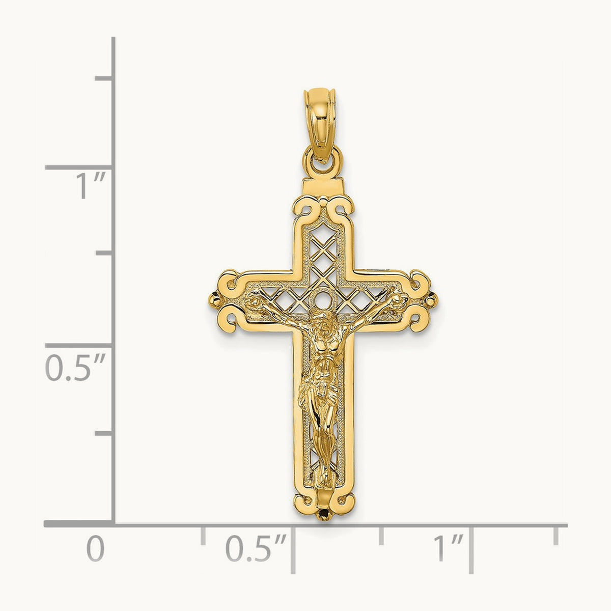 Fancy Crucifix Charm — 14K Yellow Gold
