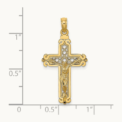 Fancy Crucifix Charm — 14K Yellow Gold