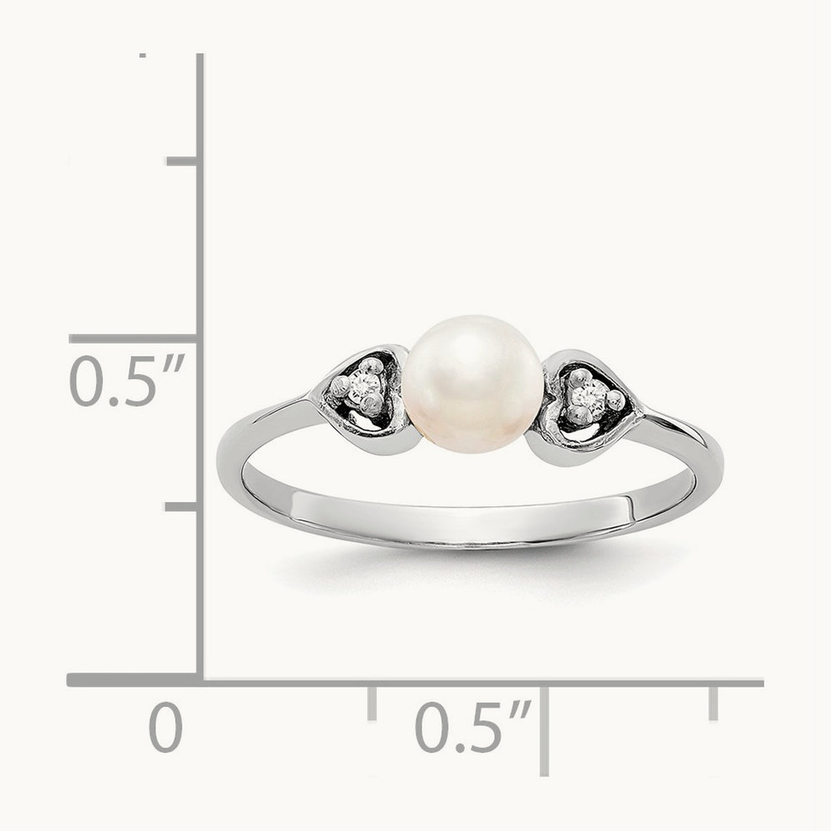 FW Cultured Pearl AA Diamond ring, 4.5mm, 14K White Gold