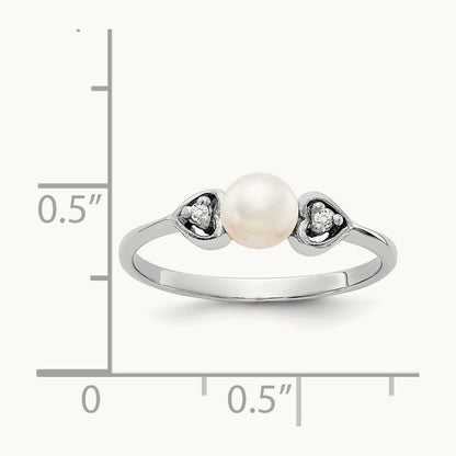 FW Cultured Pearl AA Diamond ring, 4.5mm, 14K White Gold