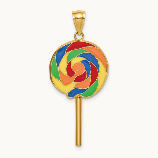 w/Multi-Color Enamel 3-D Lollipop Charm, 14K