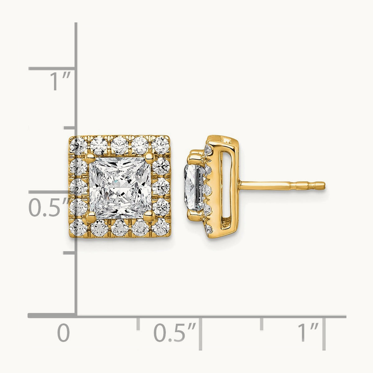 Princess Halo Post Earrings, 0.50-7.50 ct tw Lab-Grown Diamond — 3 7/8 ct, 14K Yellow Gold