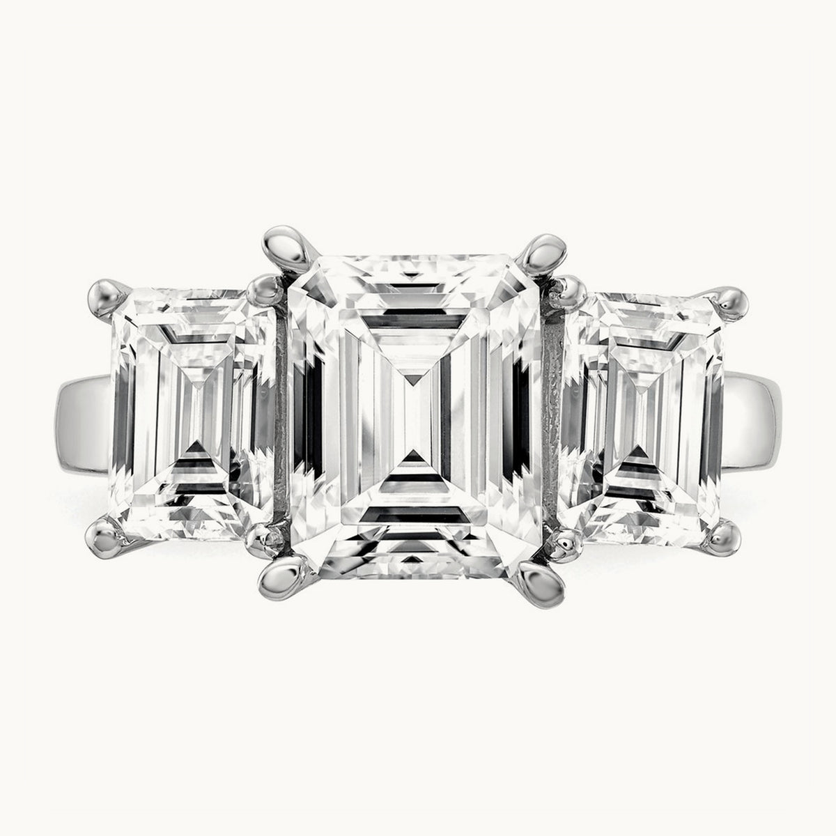 Emerald 3 Stone Engagement Ring, 1.50-4.25 ct tw Lab-Grown Diamond — 4 1/5 ct, 14K White Gold