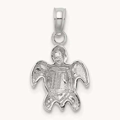 Textured Mini Sea Turtle Charm — 14K White Gold