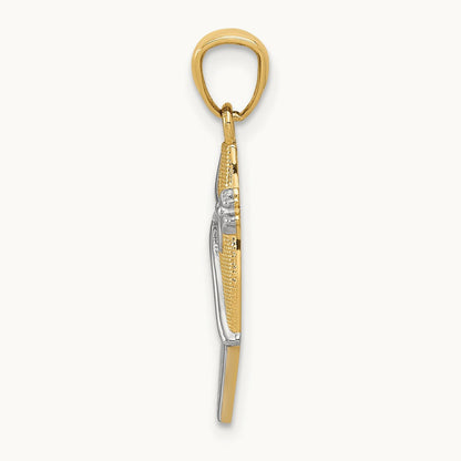 w/Rhodium Ballet Shoe Pendant, 14K