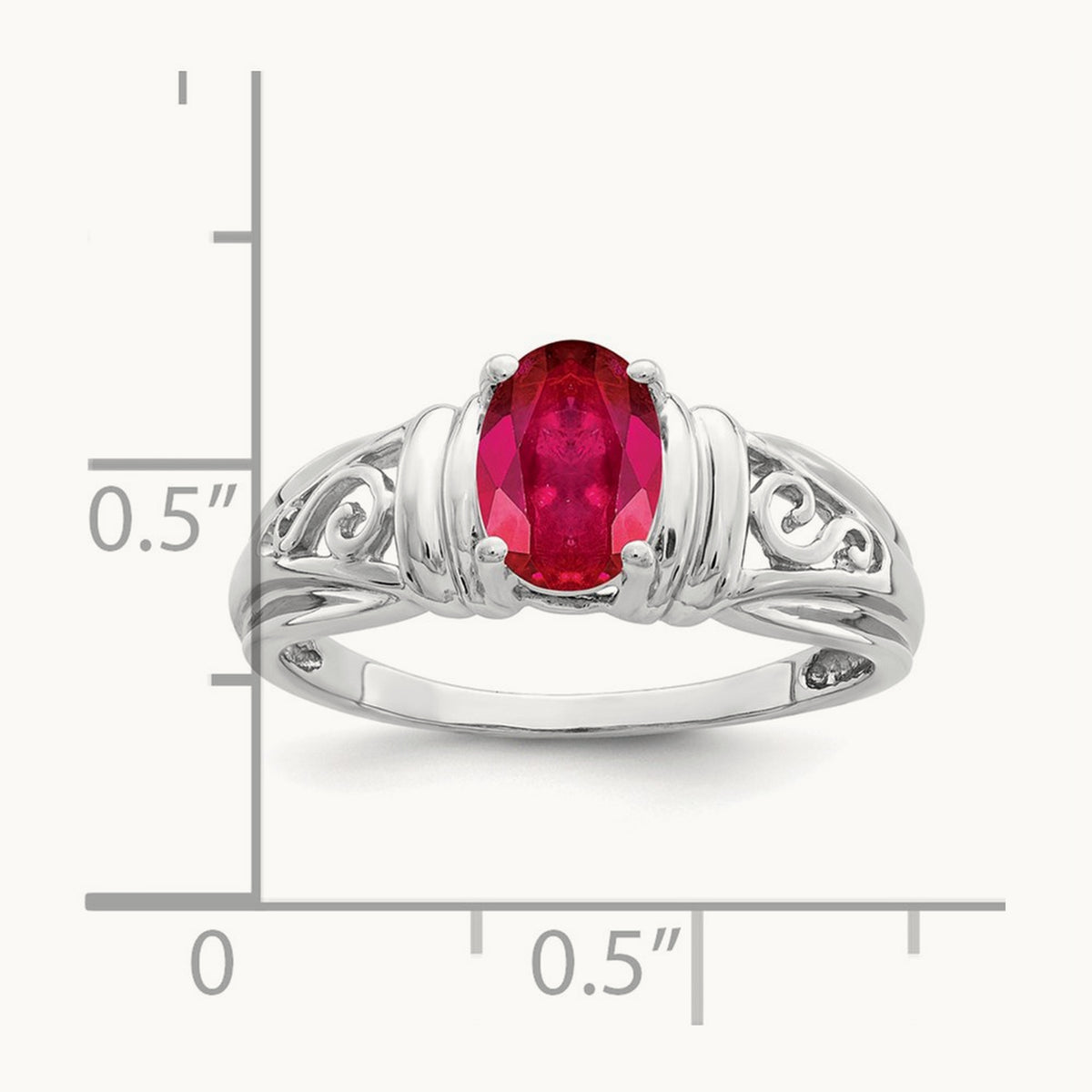 7x5mm Oval Ruby ring, 14K White Gold