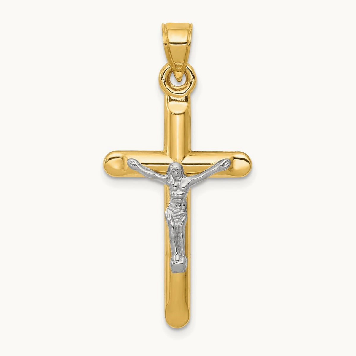 Hollow Crucifix Pendant, 14K Two-tone