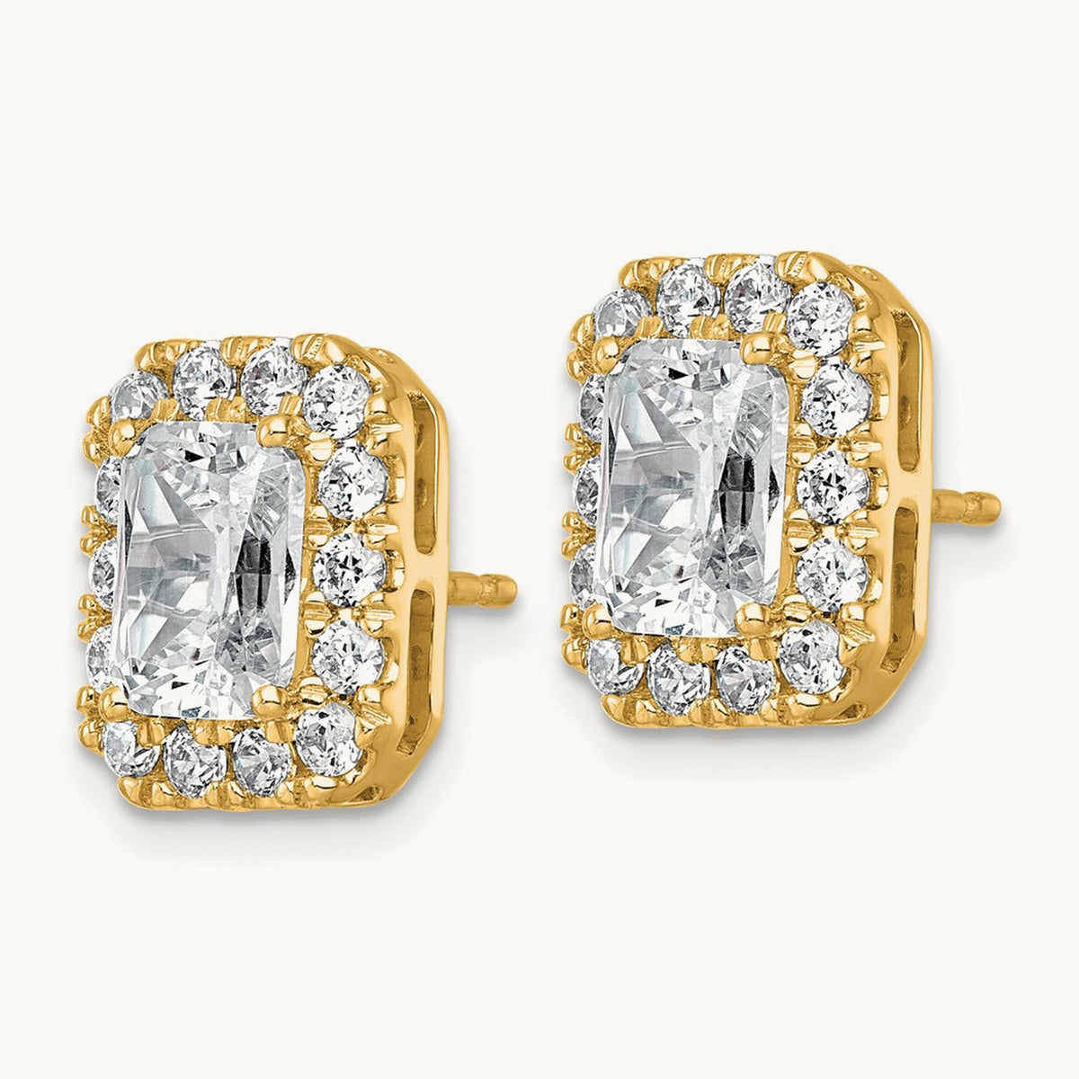 Radiant Halo Post Earrings, 0.50-8.50 ct tw Lab-Grown Diamond — 3 7/8 ct, 14K Yellow Gold