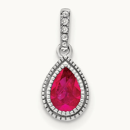 Pear Ruby and Diamond Pendant, 14K White Gold