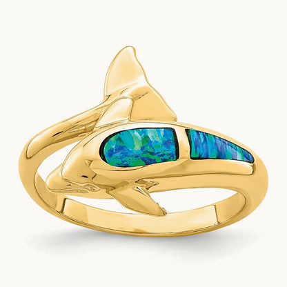 Lab Created Opal Dolphin Ring, 14K