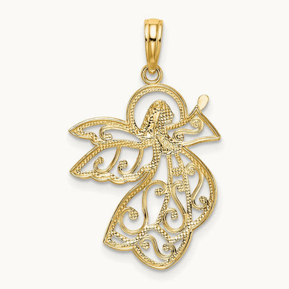 W/ Rhodium Flying Angel Charm, 14K
